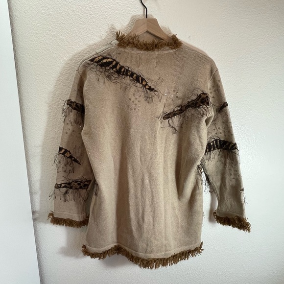 Vintage StoryBook Knits Cotton/Ramie Leopard Detail Sweater Cardigan Size M - Picture 9 of 9